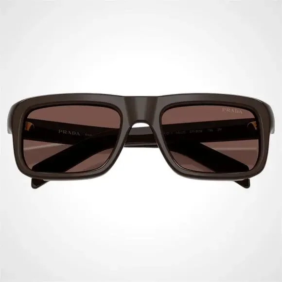 New PRADA Sunglasses Brown Rectangle Black Chocolate Lens Men 54mm - Picture 5 of 6